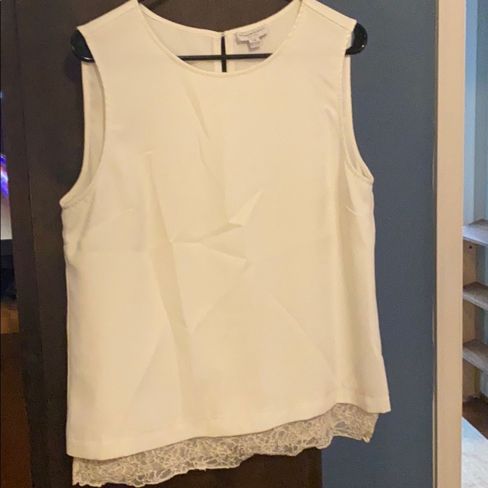 White blouse with cream lace detail